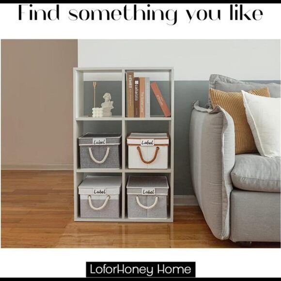 Fabric Storage Baskets with Lids, and Cotton Rope Handles, 2-Pack - Picture 4 of 5